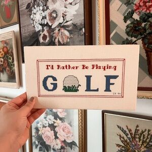 Vintage 1990s “I’d rather be playing golf” needlework cross-stitch decor
